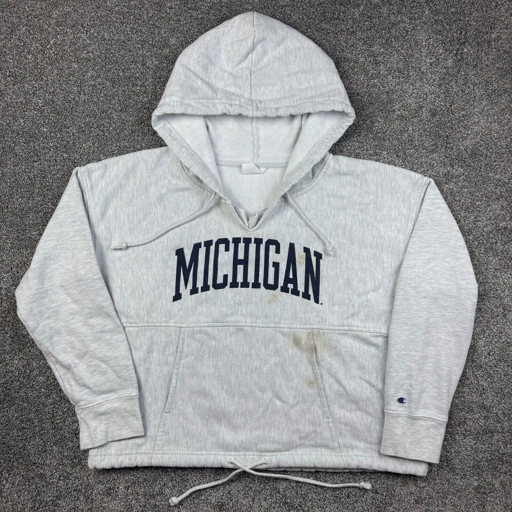 Vintage Y2K Michigan Wolverines Hoodie Adult Large Gray‎ Champion Reverse Weave